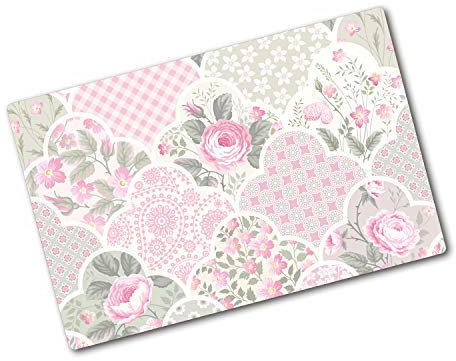Tagliere in Vetro Temperato 80x52 cm con Stampe da Cucina Durevole e Igienico Rettangolare Resistente al Calore con Piedini Antiscivolo Antigraffio Facile da Pulire - Rose e ornamenti