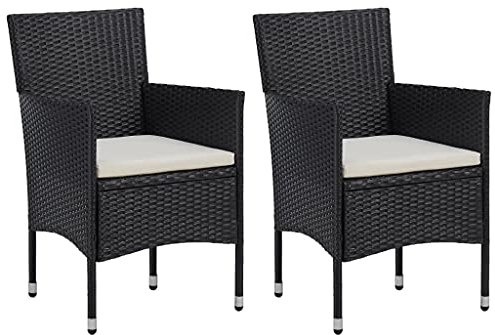 vidaXL 2X Gartenstuhl Rattansessel Essstuhl Rattanstühle Gartenmöbel Sessel Stuhl Garten Rattanmöbel Rattanstuhl Poly Rattan Schwarz