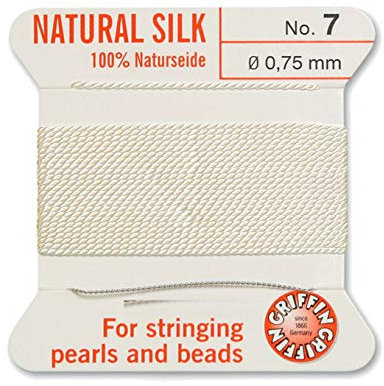 Creative-Beads Perlenfaden, Schnur, Perlseide zum auffädeln 2m lang mit flexiblem Drahtende als Fädelnadel Stärke 0,75mm weiß