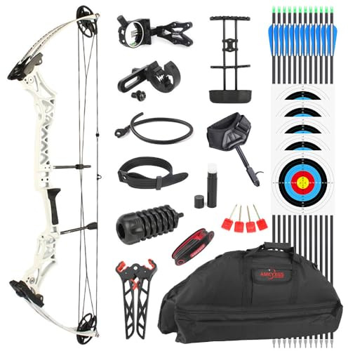 Compoundbogenset Jagdbogen 30-55lbs Einstellbar Sportbogen Erwachsene Compound Bögen und Pfeile für Outdoor Bogen Jagd (Weiß)