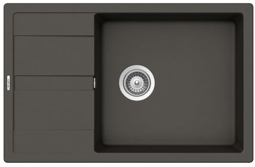 SCHOCK Küchenspüle Manhattan D-100LS in Asphalt I Granitspüle mit Abtropffläche I Einbauspüle für 60 cm Unterschrank I robuste kratzfeste Cristalite Plus Spüle I Spüle mit Excenterbedienung
