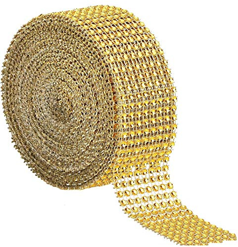 8 Reihen 10 Yards Diamond Ribbon Acryl Rhinestone Ribbon Dekoband Diamant für Bling Braut, Blumenstrauß, Rahmen, Vasen, Hochzeit, Handwerk, Dekoration (Gold) Ribbon