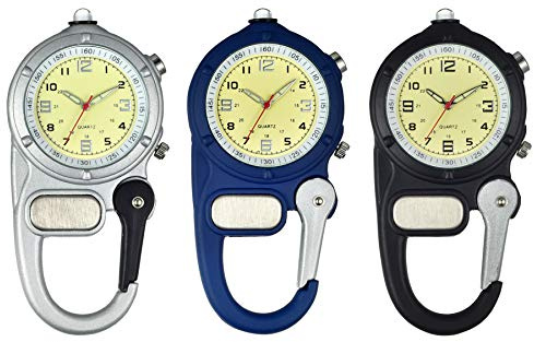 JewelryWe Men Women Clip-on Quartz Watch Backpack Fob Belt Watch Luminous Mini Microlight Pocket Watch for Rock Climbing Doctors Nurses Outdoor Activities