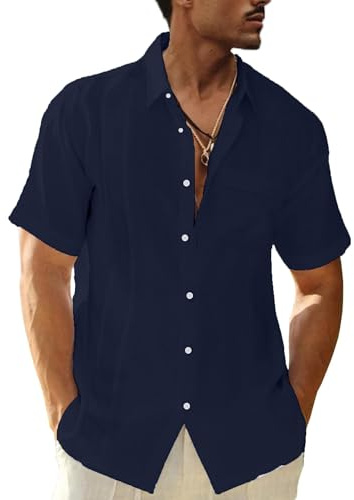LVCBL Herren Einfarbig Freizeithemden Normal Geschnittenes Stehkragenhemd Freizeithemd Marine 3XL