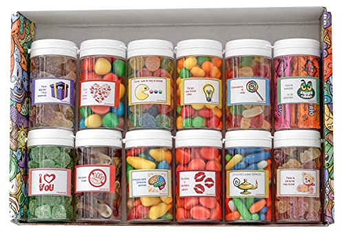 Regalo Original en una Caja Adorable con Chuches Variadas – 12 Botes – 1.300 g
