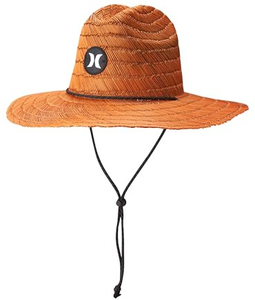Hurley Sombrero de paja para hombre, de fin de semana, de ala media, sombrero de paja natural, con correa para la barbilla, Marrón, talla única