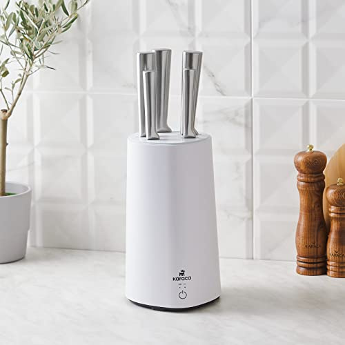 Karaca Meister Sterilisateur Stand Set de couteaux Blanc Set de couteaux à steak Couteaux de cuisine, Facile à nettoyer, Design élégant, Tranchant, Pratique et Résistant, Couteaux professionnels