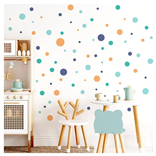 Little Deco Kreise 120 Stück Wandsticker Punkte Kinderzimmer Wandtattoo blau Mint gelb Dots Wandaufkleber bunt Babyzimmer selbstklebend DL902-2