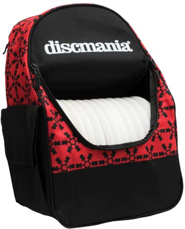 Discmania Fanatic Go ryggsäck discgolf ryggsäck – 13-18 skivor huvudförvaring plus djup putterficka – 9,5 dl flaskhållare, vattentålig discgolfväska, Röd, En storlek, Discgolf