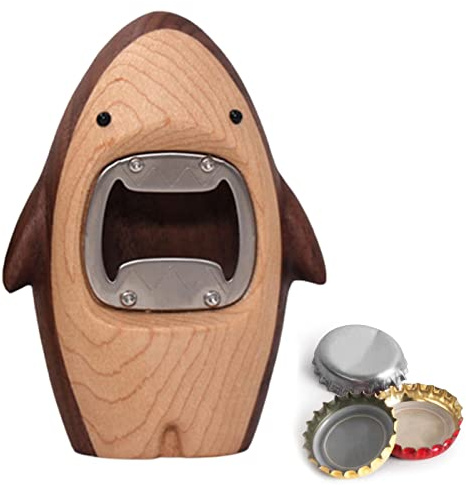 Yeeda Apribottiglie, carino creativo a forma di squalo, apribottiglie in legno resistente e metallo per lattine di birra, coca cola, barista, cucina, bar