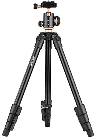 Andoer Q160SA - Trípode para cámara con cabezal de bola panorámico, ajuste de burbujas, trípode de viaje portátil ajustable para cámaras digitales DSLR, videocámara, mini proyector compatible con
