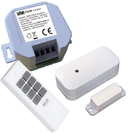 DIW-Funk EINBAU-Abluftsteuerung PA-523 SPARSET Funk Fensterkontaktschalter DFM-2000 + Einbauschalter DES-2300 für Dunstabzugshauben + DHS-12 Funk Handsender