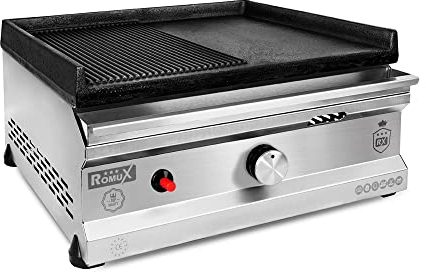 Romux® - Plancha Hierro a Gas Mitad Ranurada 50 cm Sobremesa | Plancha Industrial para Hostelería de Calentamiento Rápido para un Cocinado Profesional