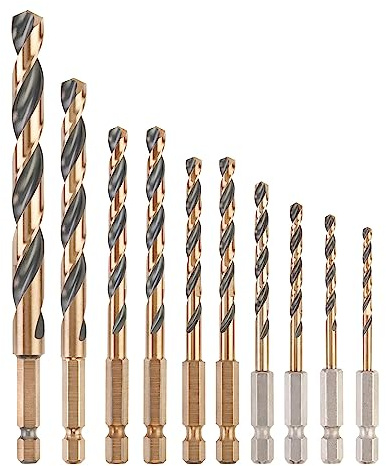 Dewalt 10-teiliges Black & Gold HSS-G Metallbohrer-Sortiment DT20620 (mit Sechskantaufnahme & Gold Oxide Finish, schlagfest, für den Einsatz auf Schlag- & Bohrschraubern, in kleinem Toughcase)