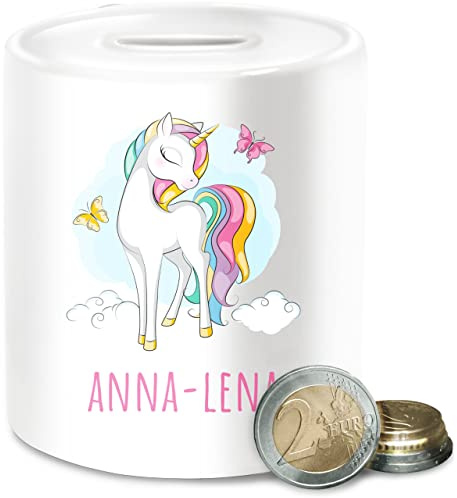 Spardose - Einhorn mit Name personalisiert Geschenk Unicorn I Einhörner Kinder Geschenk - Unisize - Weiß - personalisierte sparbüchse Unicorns personlisierte Keramik kinderspardose einhörnern