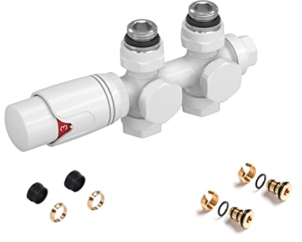 FistConcept Hahnblock 6 Wege Multiblock Ventil Set mit Thermostatkopf (Weiß)