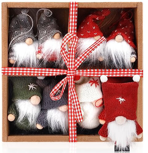 POWZOO 8 Pezzi Gnomi Natalizi,Ciondolo di Natale Gnomo di Peluche ScandinaviBambola Senza Volto di Natale,Mini Peluche Gnomi di Babbo Natale Elfo Decorazioni,per Decorazioni Natalizie Vacanza Presente