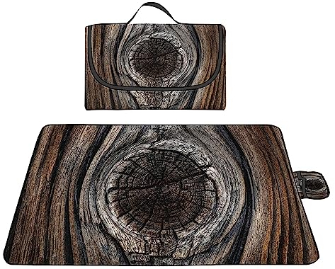 TengYuer Picknickdecke 180x200cm Stranddecke Wasserdicht Sandfrei Isoliert Faltbar Strandmatte mit Tragegriff Outdoor Campingdecke XXL für Camping Parks Strände Picknick Braunes Holzkorn