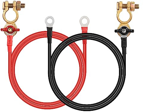 CERRXIAN Batterieklemmen-Verbindungskabel, 10 AWG, Rot und Schwarz, Auto-Batteriekabel, Kupferlegierung, Steckerklemme mit M8-Ringklemme für Auto, Marine, Solar, Wohnmobil, Motorrad, 1 Paar