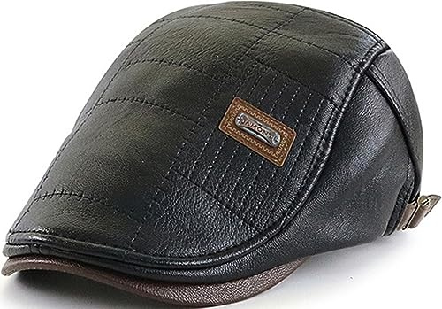 JFAN Schiebermütze Klassische PU-Leder für Herren Flatcap