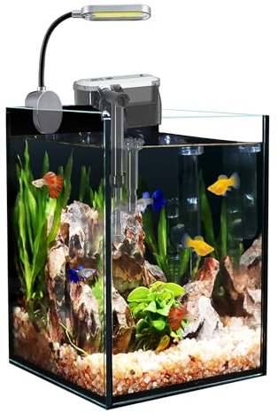 Craftsboys Kit di avviamento per acquario da 1,5 galloni, acquario in vetro nano con filtro, luce a LED per acquario piccolo Betta Aquascape fai da te