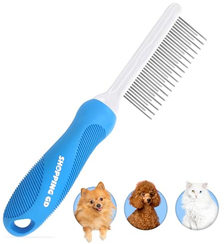 Detangling Pet Grooming Comb for Dogs & Cats with Long & Short Stainless Steel Metal Teeth for Removing Tangles and Knots - Dematting Brush to Detangle Matted Hair