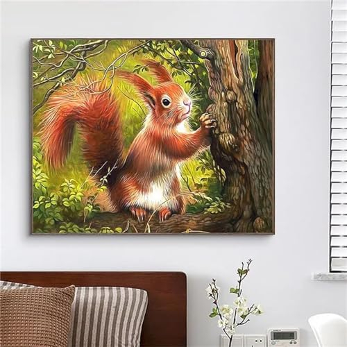 Yoonqun Malen Nach Zahlen Erwachsene,Wald Eichhörnchen DIY Ölgemälde auf Leinwand Erwachsene Kinder Ölgemälde Kit mit Pinseln und Acrylfarbe für Home Décor (mit Rahmen) 40x50cm