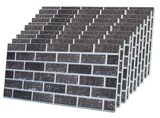 IZODEKOR 10-Pcs 3D Brick Effect Wall Panels - Covering 5m2 Outdoor Wall Cladding, Decorative Wall Panels for Living Room, Balcony, Terrace, Office, Faux Brick, 50x100 cm | Ash Smoke 1905