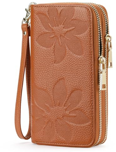 GOIACII Geldbörse Damen Große Portemonnaie RFID Doppelreißverschluss Geldbörsen für Frauen Leder Brieftaschen mit Handschlaufe