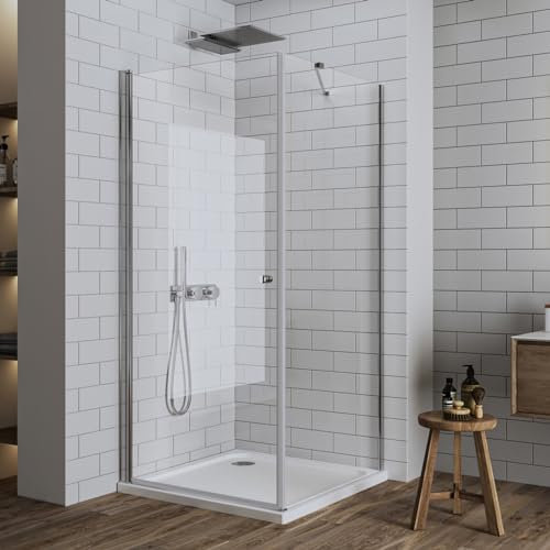LUXESPIRE Duschkabine MIT Duschwanne und Ablauf 100x80x185cm Eckeinstieg Duschabtrennung mit Seitenwand Duschwand 6mm Sicherheitsglas Dusche Eckdusche
