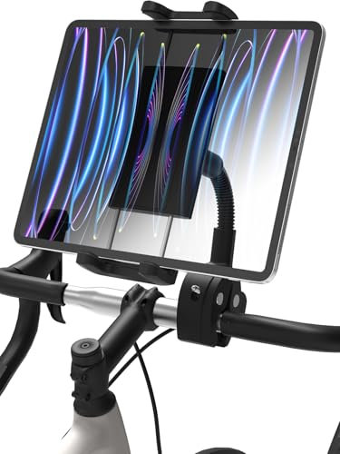 LYFICCS Lenker-Tablet-Schwanenhals-Halterung für Fahrrad, Tablet-Fahrradhalterung für Fitnessstudio, Peloton-Fahrrad, Laufband, kompatibel mit iPad 12,9 Pro/Air/Mini Galaxy Tabs, iPhone 4-13 Zoll