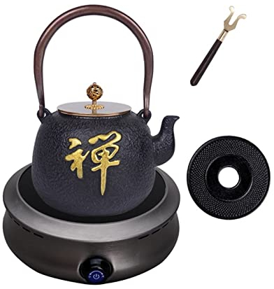 asdchZen Pentola in Ferro Pentola in Ghisa Fatta A Mano Pura Teiera in Ghisa Giapponese Non Rivestita Fornello Elettrico in Ceramica Set da tè Bollitore per La Casa (Set C)