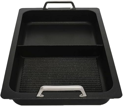 AMT Gastroguss Gastronorm AMZN-I-55333-GGS Récipient haut à segments divisés GN 1/1 (lisse/grill), pour induction, 53 x 32,5 cm, hauteur 5,5 cm, avec poignées en acier inoxydable, revêtement