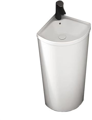 Lavabo Salle de Bain Lavabo de salle de bain sur colonne d'angle, lavabo de salle de bain sur pied avec trop-plein, lavabo à colonne d'angle en céramique, lavabo et robinet combinés Évier Lave Main(B)