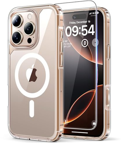 TAURI Funda para iPhone 16 Pro MAX 6.9, Compatible with MagSafe [No Amarillea] con HD Protectores de Pantalla, [Protección de Grado 15 FT] Mejorada Protección Anti-Arañazos Case - Transparente