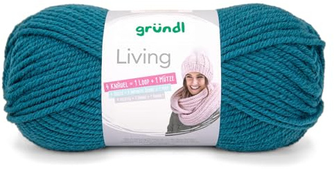 Gründl Wolle Living 1 Knäuel 100 g, Petrol | Strick- und Häkelgarn - waschbares Garn - 80 % Polyacryl, 20 % Polyamid - 100 g / 100 m - Nadelstärke 8-9