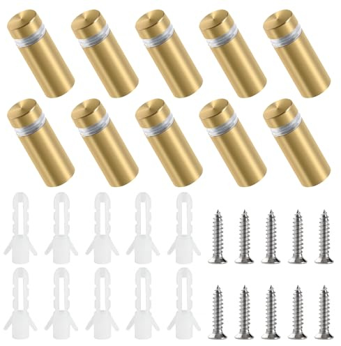 YIXISI 10 Pezzi 12×30 mm Vite Pubblicitaria in Acciaio Inox, Vite Pubblicità Distanziatori Di Vetro, Chiodo Pubblicitario in Vetro, Viti per Fissaggi Pubblicitari, con Viti, Oro