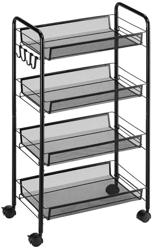 HOMCOM Carrito Auxiliar con Ruedas 4 Niveles, 45x26,5x84 cm Negro