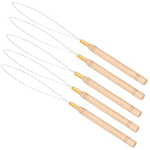 Perleneinfädler für Haare, 5-teiliges Haarverlängerungs-Schlaufennadel-Set, Rutschfester Buchengriff, Zughaken, Nadel, Haarschlaufen-Werkzeug, Haarverlängerungswerkzeuge,