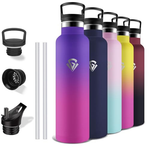 Grsta Gourde Isotherme, Gourde 1l, Sans BPA, avec Paille, Anti Fuite, Inox, Acier Inoxydable 18/8, Reutilisable, Double Isolation, pour Randonnée, Camping, Aptitude, Sportif