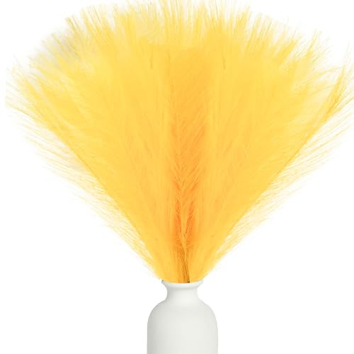 Mandy's Yellow Silk Pampas Grass Bouquet 20 Stems 17.7in Fluffy Artificial Pampas with Bendable Stems for Valentine's Day and Easter Decorations Wedding Centerpiece Home Boho Décor