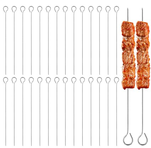 Spiedini in metallo per cabob, spiedini da barbecue | Set di 30 spiedini lunghi in acciaio | 14 pollici riutilizzabili per cucinare all'aperto