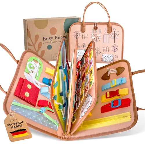 I-marx Montessori Busy Board – Motorikspielzeug ab 1 Jahr, Activity Board für Kleinkinder, faltbar & tragbar, ideales Reisespielzeug für unterwegs, fördert Motorik & Kreativität, Geschenkidee