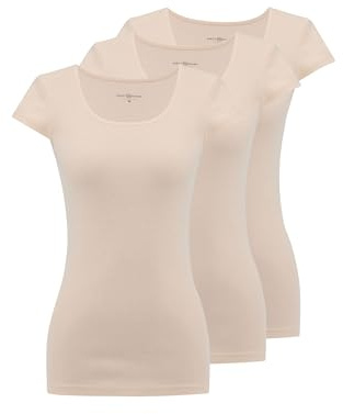 WESTMARK LONDON Femmes Coton 3 Pack Taille XS-Demi Manches Camisoles Hauts pour Femmes en Beige côtes Fines Long Basique débardeur Dames Camisoles