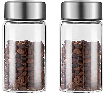 Contenitori zucchero sale Contenitori for tè in vetro da 2 pezzi Contenitori for caffè, barattolo for alimenti da cucina con coperchio in metallo sigillato, barattolo in vetro trasparente for foglie d