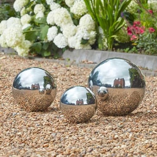 Garden Mile Stainless Steel Gazing Ball - 3pc Silver Polished Mirrored Hollow Ball Reflective Sphere Floating Pond Balls Stainless Steel Garden Ornaments for Garden Decorations (3 Pack)