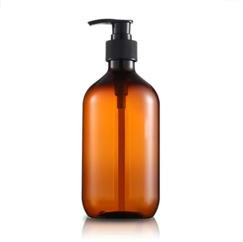 GENODA Bottiglie vuote in plastica bianca da 300 ml, 500 ml, con pompa per shampoo, in PET, trasparenti, da viaggio, colore marrone, 500 ml, 2 pezzi