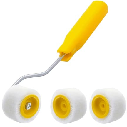 JIHUOO Mini rodillo de pintura de 1,2 cm, rodillo de pintura de lana pequeño, aplicador, rodillo de pintura para esquinas y bordes para casa, rodillo de pintura pequeña con 2 recambios de rodillo de
