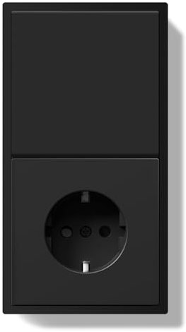 BSEEDLIFE Interruptor con Enchufe Montaje Empotrado,1 Gang 1 vía,Schuko Enchufe de Pared con Marco de PC,Interruptor de Botón con Abrazaderas y Garras Para cables,Fácil Instalación,150 * 80mm Negro