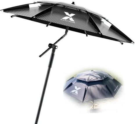 IMUNKT 240cm Grand Parapluie de pêche Gris, Parasol De Plage Anti-UV 50, Parasol Extérieur Inclinable avec Ancre De Sable, Parasol De Jardin/Piscine/Voyage/Camping(2.2m(7ft))